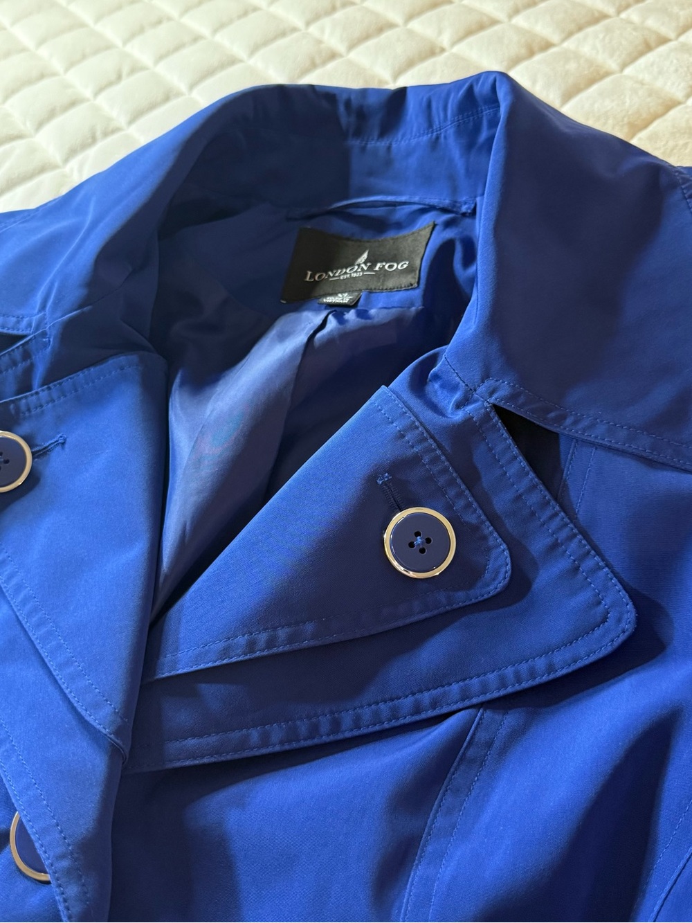 London Fog Royal Blue Trench Coat Women's XL Rain Jacket Belted Removable Hood